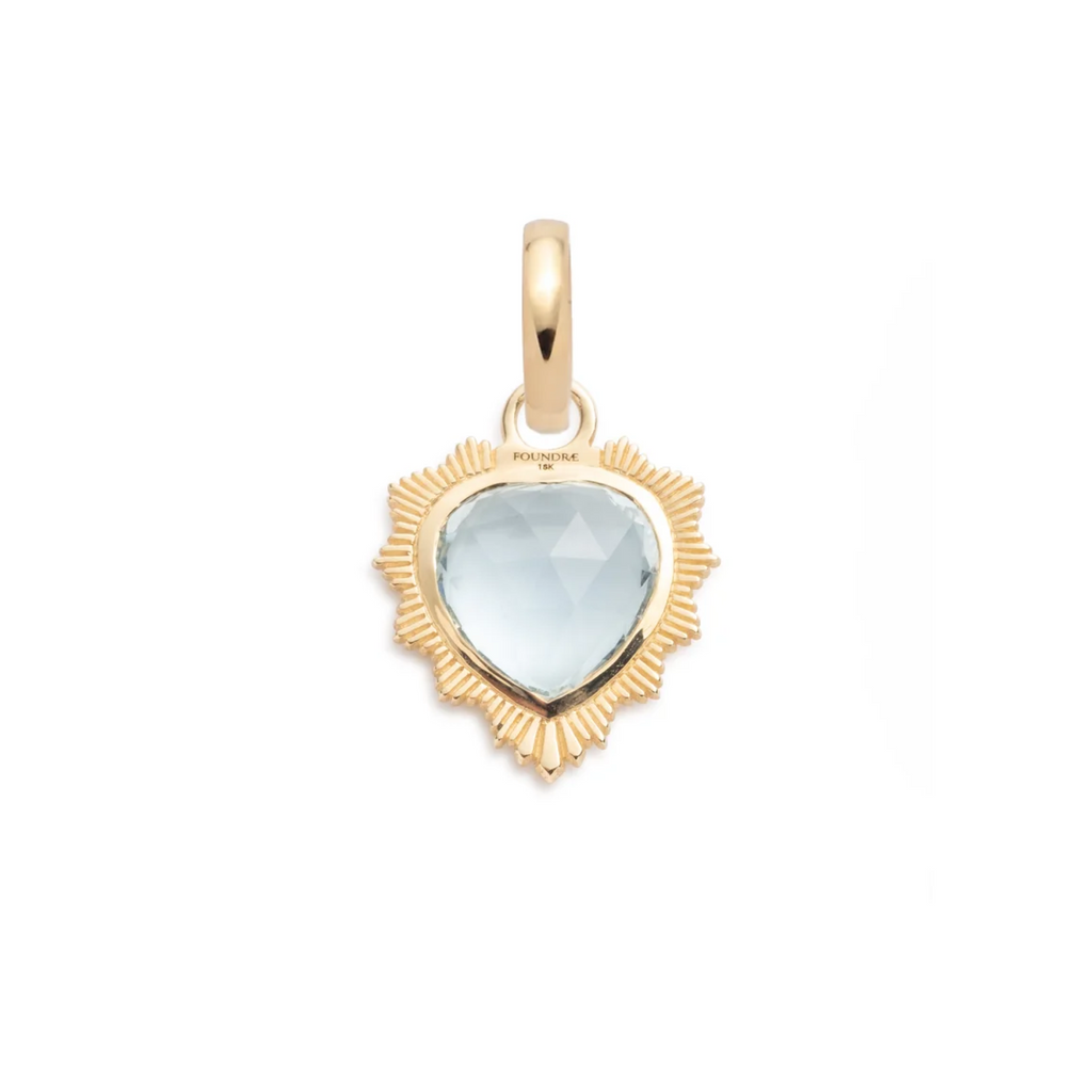 18K Yellow Gold Gemstone Heart - Love : Aquamarine with Annex Link – FoundRae view 3