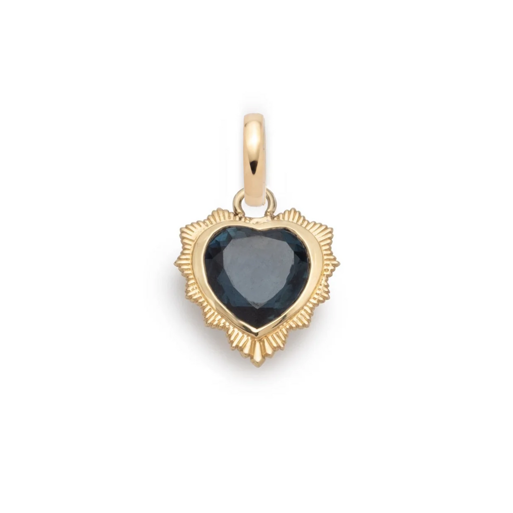 18K Yellow Gold Gemstone Heart - Love : London Blue Topaz Medallion with Annex Link – FoundRae view 3