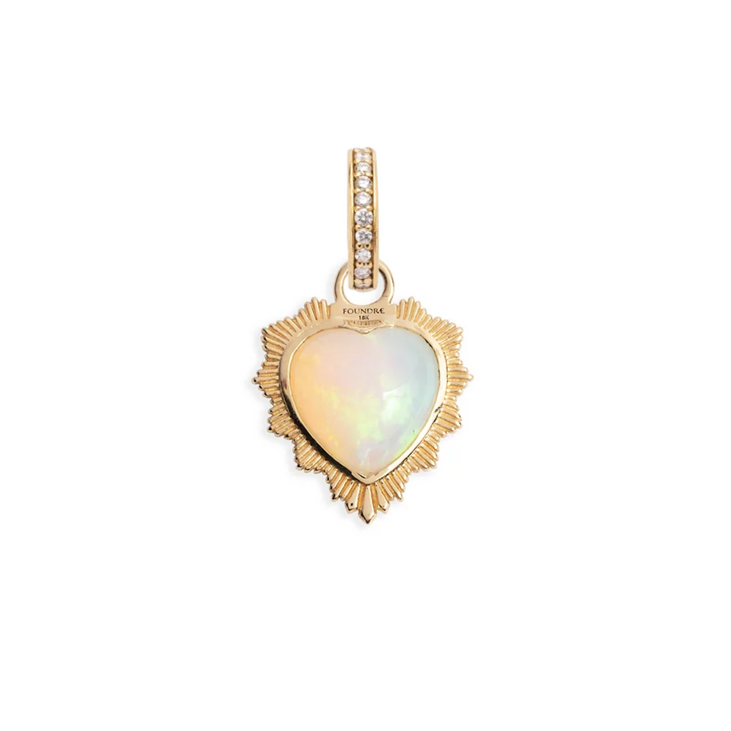 18K Yellow Gold Gemstone Heart - Love : Opal with Annex Link – FoundRae view 3