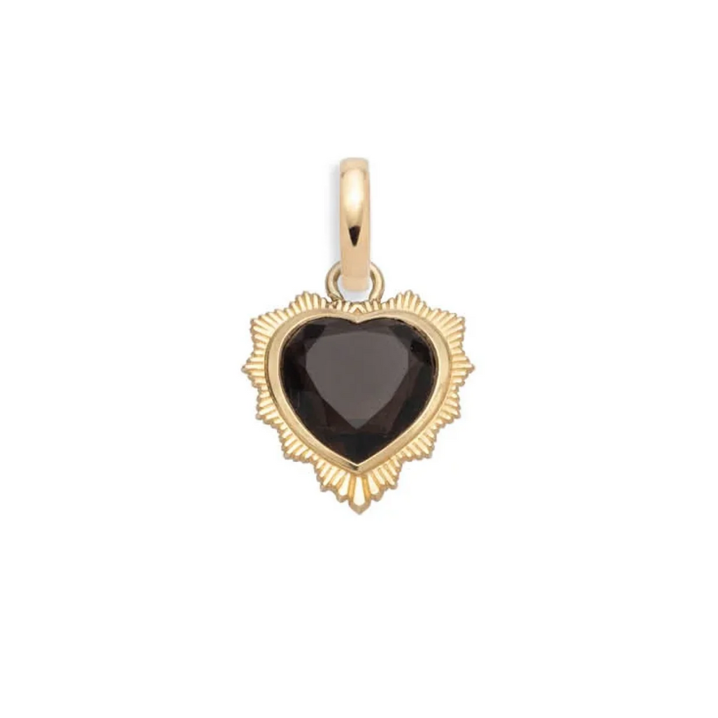 18K Yellow Gold Gemstone Heart - Love : Smoky Quartz Medallion with Annex Link – FoundRae view 3