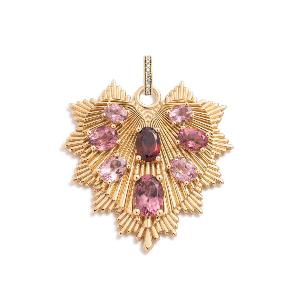 18K Yellow Gold Oversized Gemstone Heart Love Token Medallion : in Yellow Gold with Multi Pink Gemstones and an Annex Link – FoundRae view 5