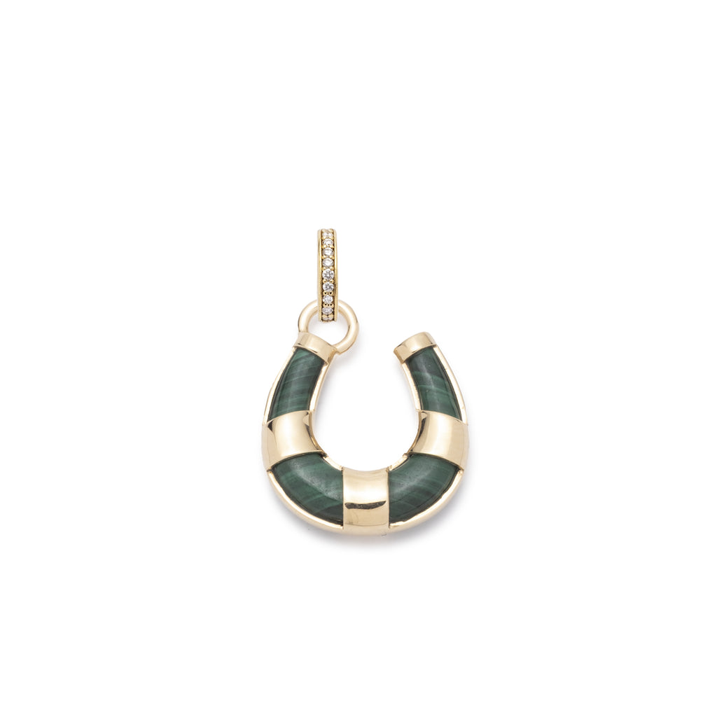 18K Yellow Gold Protection Horseshoe Miniature Pendant : in Yellow Gold with Malachite and an Annex Link – FoundRae view 3