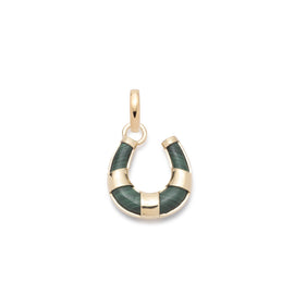 Protection Horseshoe Miniature Pendant : in Yellow Gold with Malachite and an Annex Link