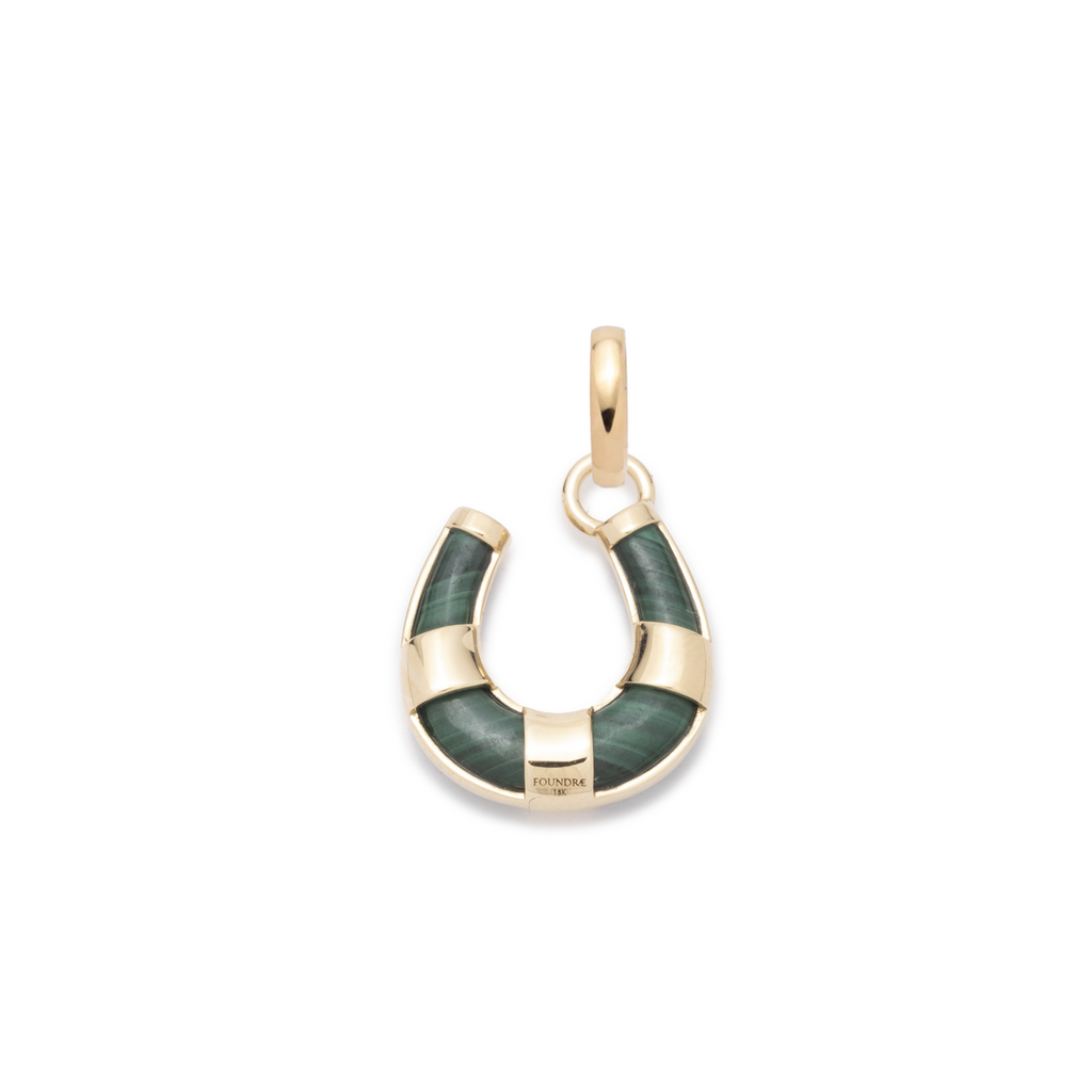 18K Yellow Gold Protection Horseshoe Miniature Pendant : in Yellow Gold with Malachite and an Annex Link – FoundRae view 5