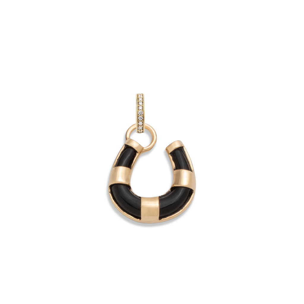 18K Yellow Gold Horseshoe Miniature Onyx Stone Pendant : in Yellow Gold with an Annex Link – FoundRae view 3