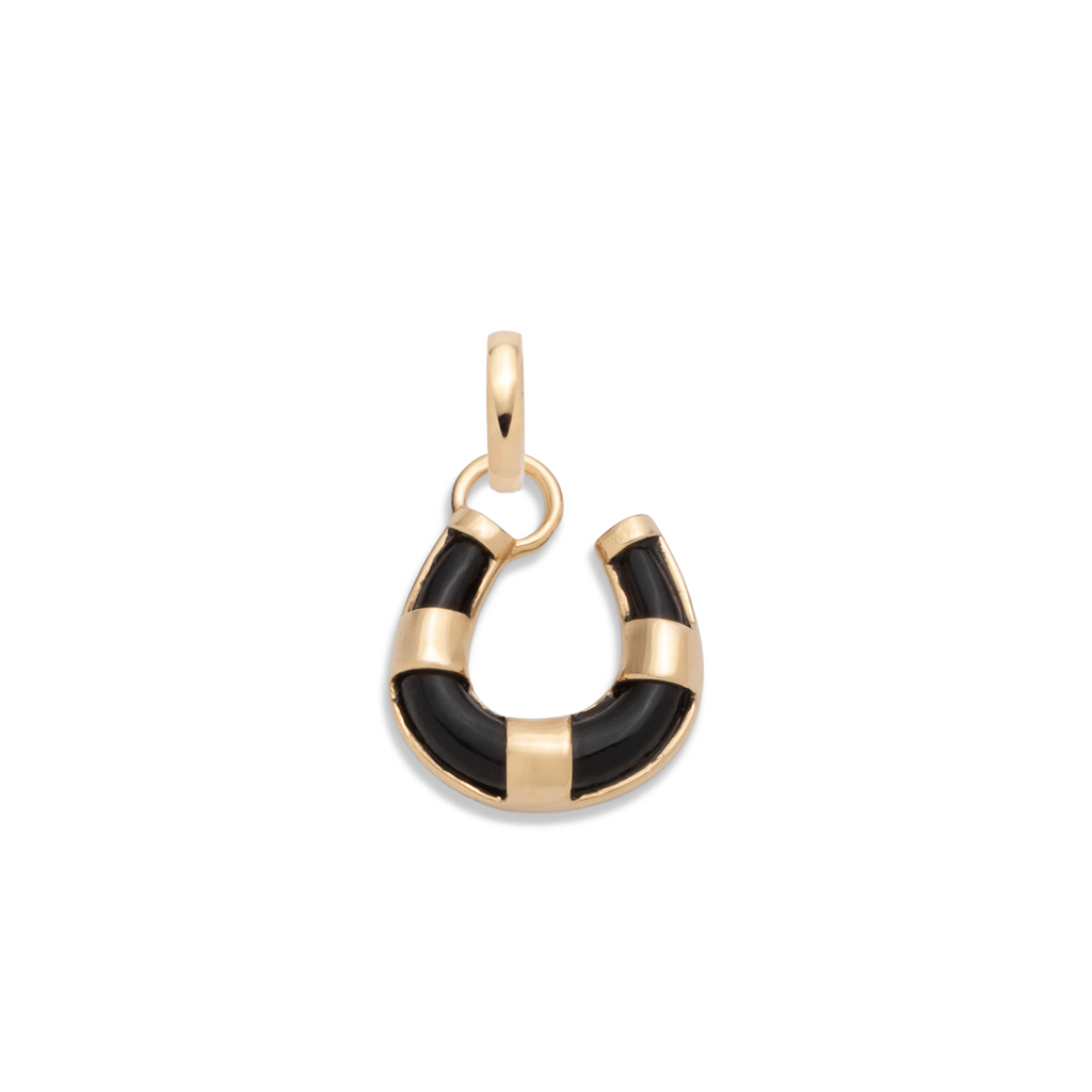 Horseshoe Miniature Onyx Stone Pendant : in Yellow Gold with an Annex Link view 1