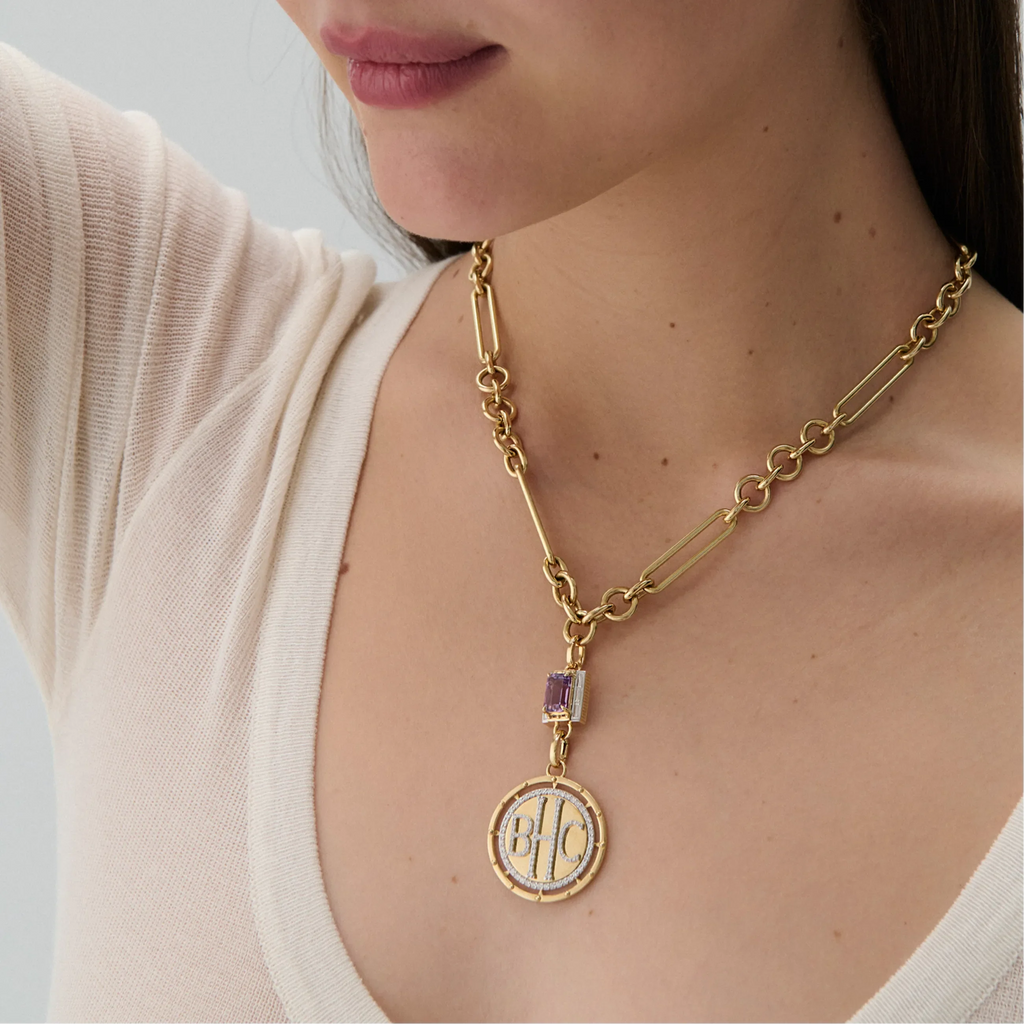 True Love | Lovestruck Pierced Cache Link Pendant | Amethyst, Diamonds, Yellow Gold view 2