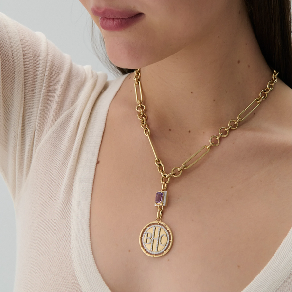 True Love | Lovestruck Pierced Cache Link Pendant | Amethyst, Diamonds, Yellow Gold