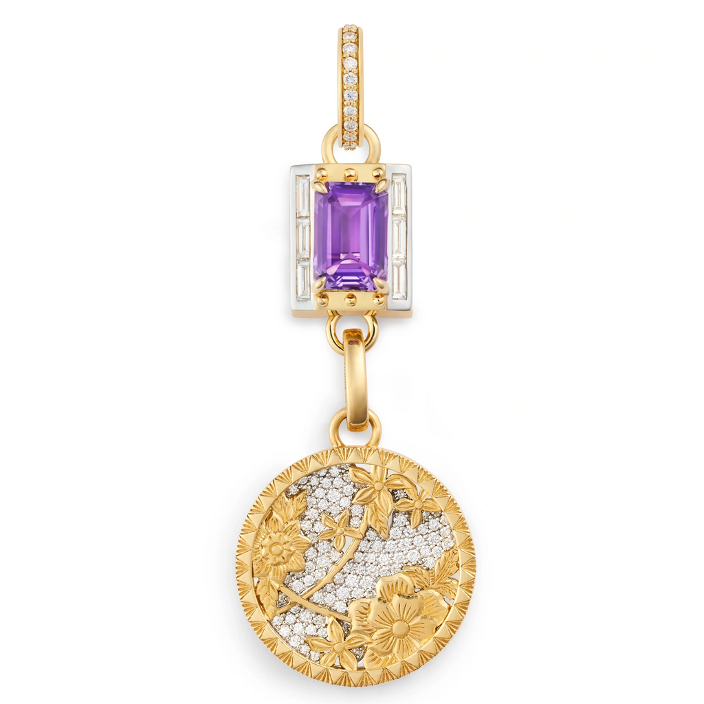 18K Yellow Gold True Love | Lovestruck Pierced Cache Link Pendant | Amethyst, Diamonds, Yellow Gold – FoundRae view 3