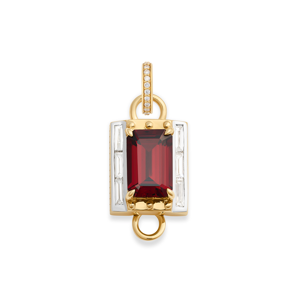18K Yellow Gold True Love | Lovestruck Pierced Cache Link Pendant | Garnet, Diamonds, Yellow Gold – FoundRae view 3