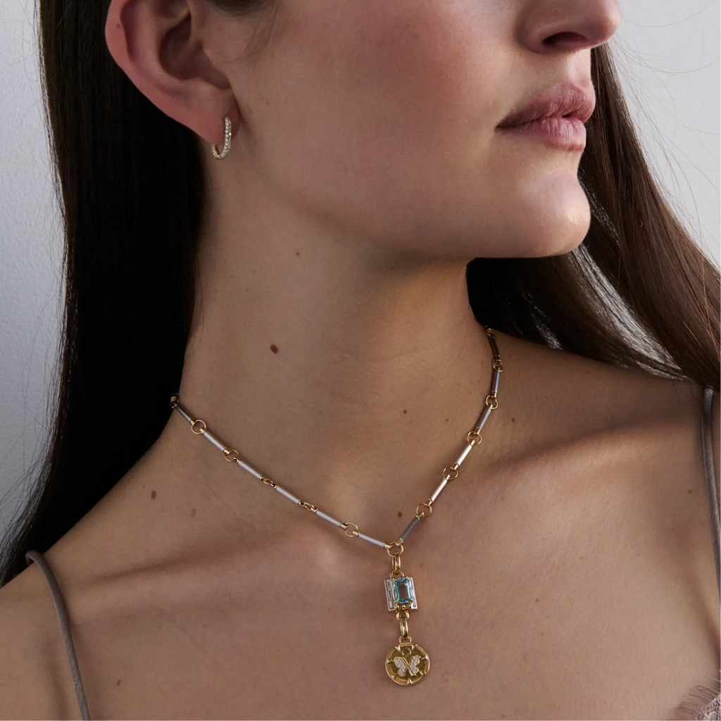 True Love | Lovestruck Pierced Cache Link Pendant | Sky Blue Topaz, Diamonds, Yellow Gold view 2