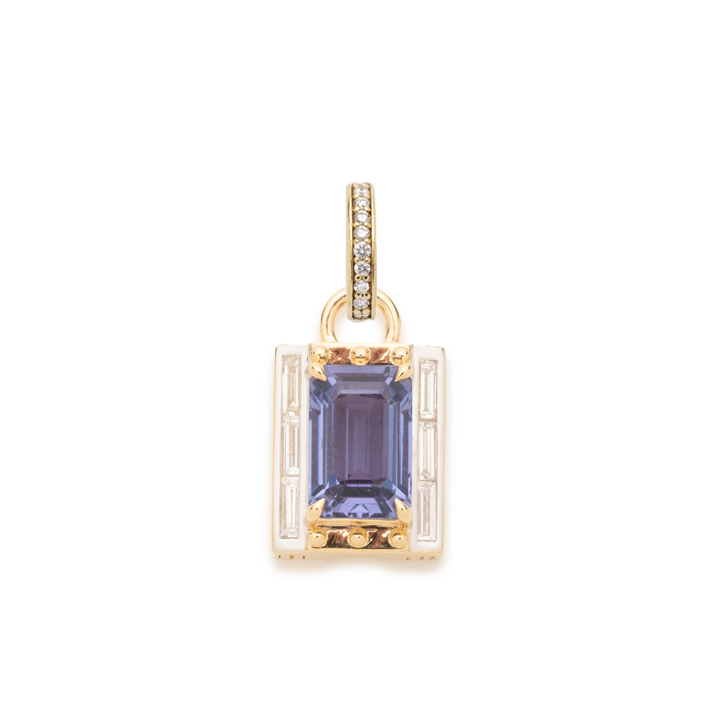 18K Yellow Gold Lovestruck Pierced Tanzanite Cache Link Pendant : in Yellow Gold with Baguette Diamonds and an Annex Link – FoundRae view 5