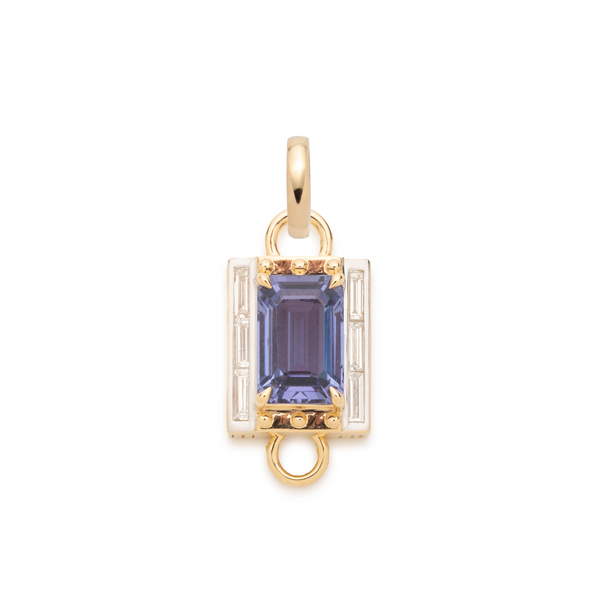 Lovestruck Pierced Tanzanite Cache Link Pendant : in Yellow Gold with Baguette Diamonds and an Annex Link