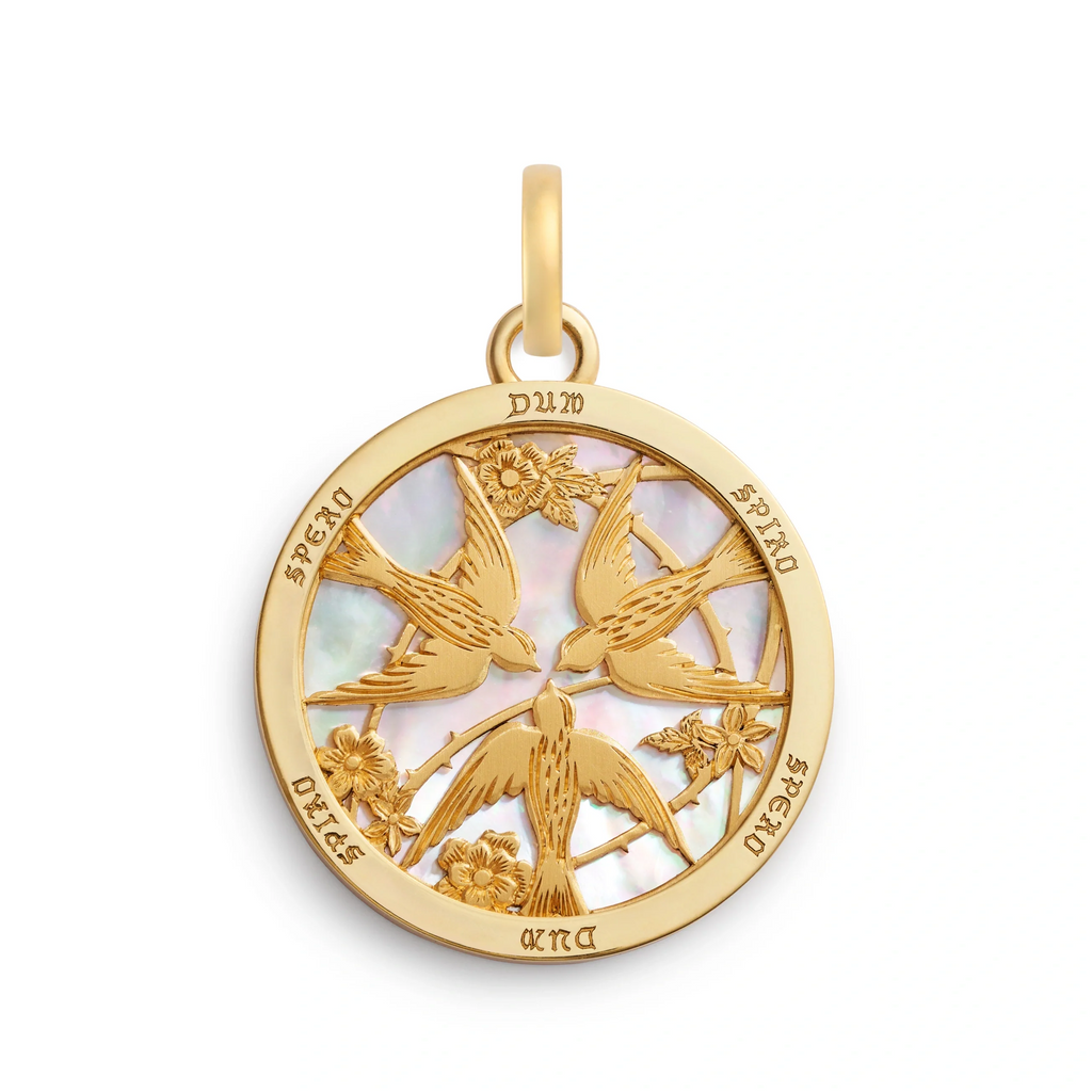 Resilience | Sparrow Screen on Stone Large Specialty Medallion | Mother of Pearl, Yellow Gold view 1