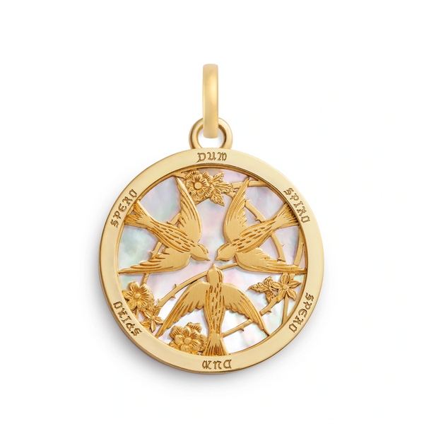 Resilience | Sparrow Screen on Stone Large Specialty Medallion | Mother of Pearl, Yellow Gold