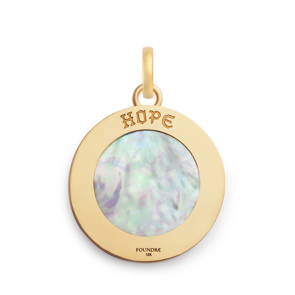 18K Yellow Gold Resilience | Sparrow Screen on Stone Large Specialty Medallion | Mother of Pearl, Yellow Gold – FoundRae view 4