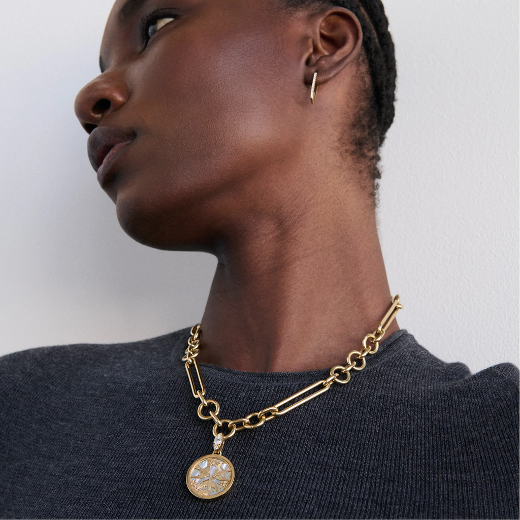 Resilience | Sparrow Screen on Stone Large Specialty Medallion | Mother of Pearl, Yellow Gold view 2