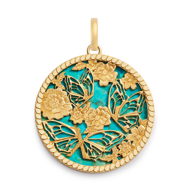 Reverie | Butterfly Screen on Stone Exuberant Medallion | Turquoise, Yellow Gold