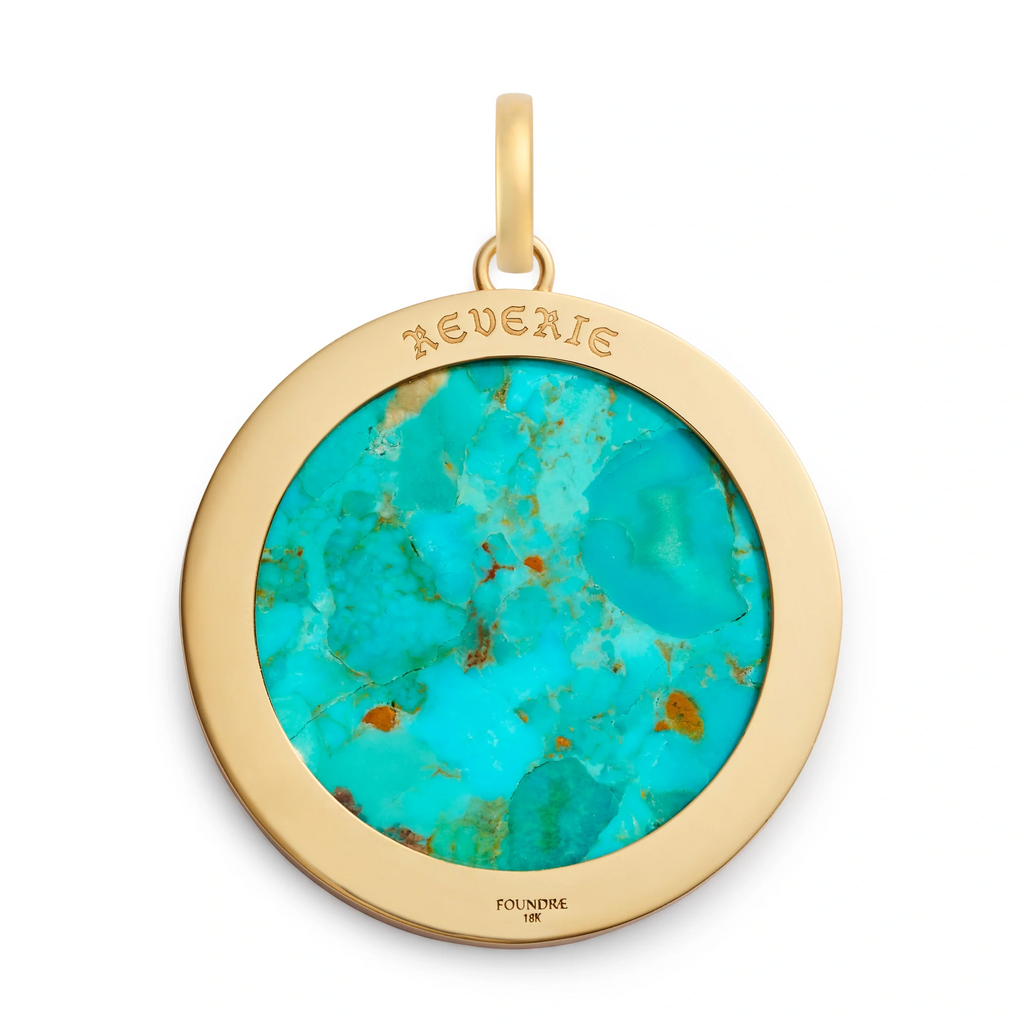 18K Yellow Gold Reverie | Butterfly Screen on Stone Exuberant Medallion | Turquoise, Yellow Gold – FoundRae view 4