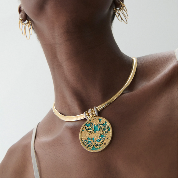 Reverie | Butterfly Screen on Stone Exuberant Medallion | Turquoise, Yellow Gold