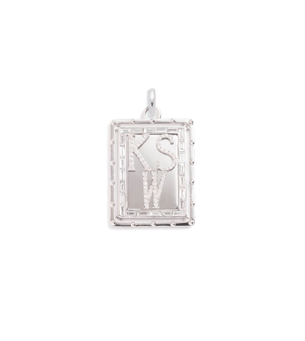 Custom Diamond Initial : Custom Medallion White Gold with Oval Pushgate