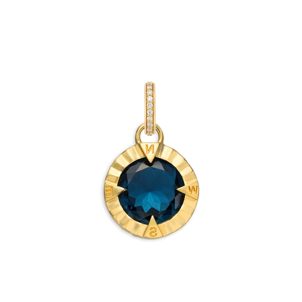 18K Yellow Gold Internal Compass | Gemstone Small Pendant | London Blue Topaz, 18K Yellow Gold – FoundRae view 3