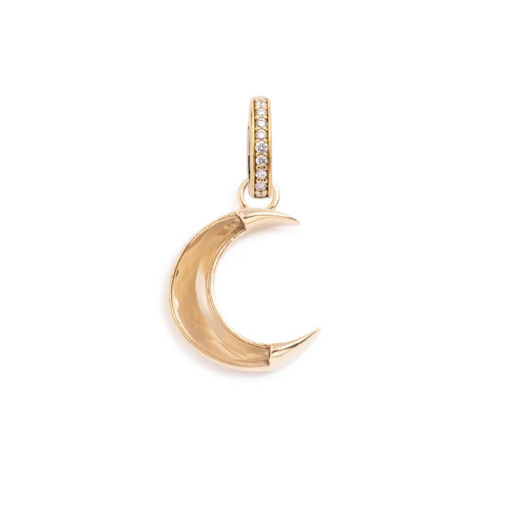 18K Yellow Gold Gemstone Crescent - Karma : 15mm Medallion Champagne Citrine with Annex Link – FoundRae view 3
