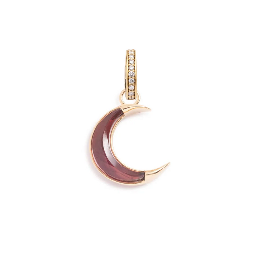 18K Yellow Gold Gemstone Crescent - Karma : 15mm Medallion Garnet with Annex Link – FoundRae view 2