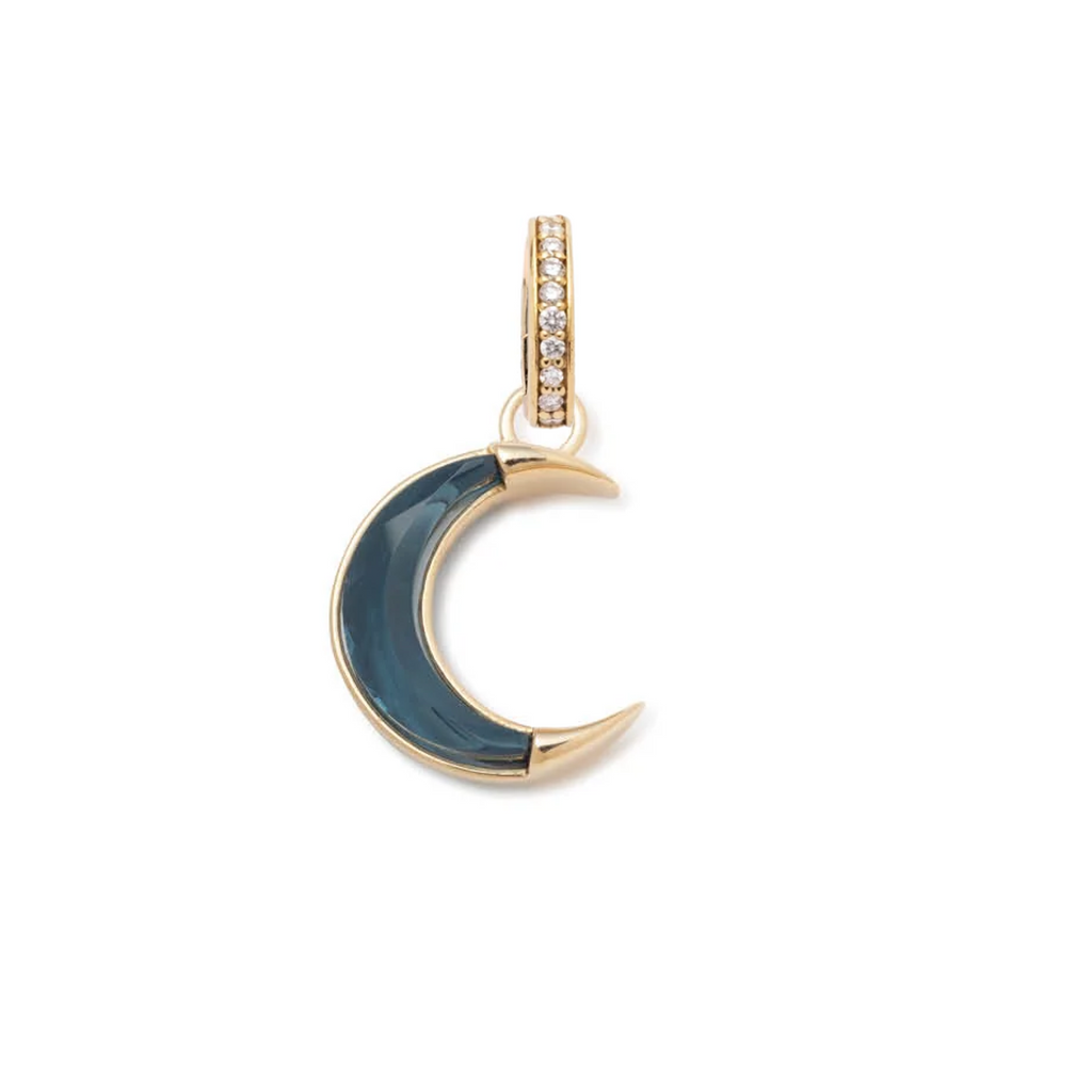 18K Yellow Gold Gemstone Crescent - Karma : 15mm Medallion London Blue Topaz with Annex Link – FoundRae view 2