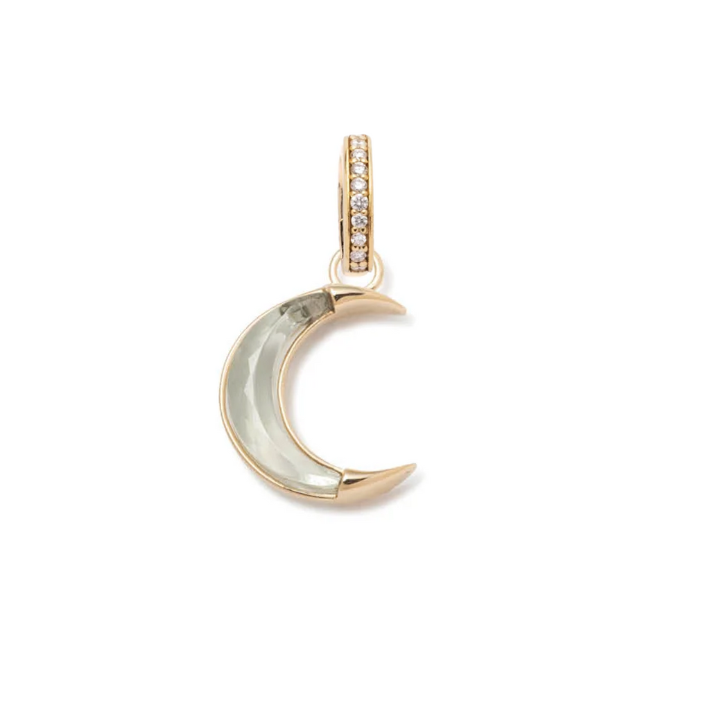 18K Yellow Gold Gemstone Crescent - Karma : 15mm Medallion Prasiolite with Annex Link – FoundRae view 2
