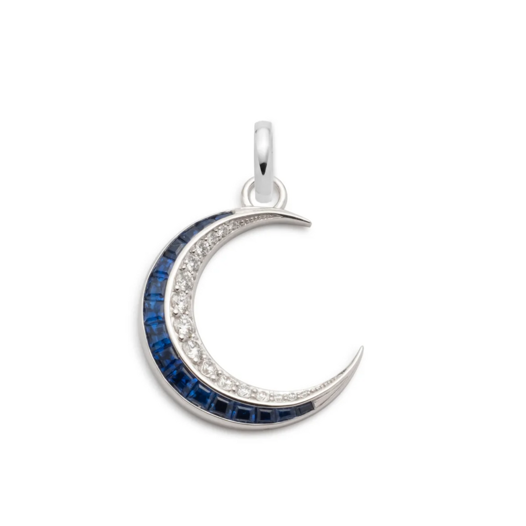 Crescent - Karma : Blue Sapphire & Diamond Gemstone Medallion with Annex Link view 1