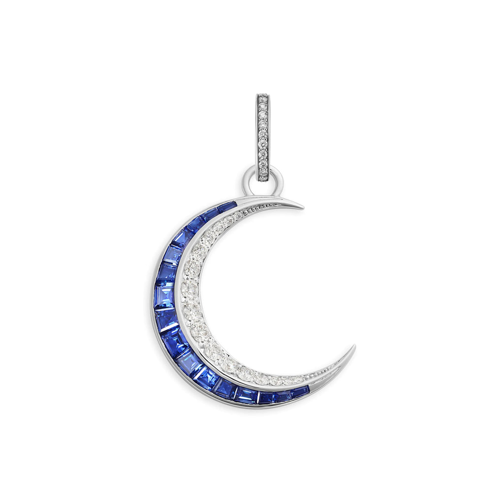 18K White Gold Infinite Gratitude | Gemstone Crescent Pendant | Diamonds, Blue Sapphire, 18K White Gold – FoundRae view 3