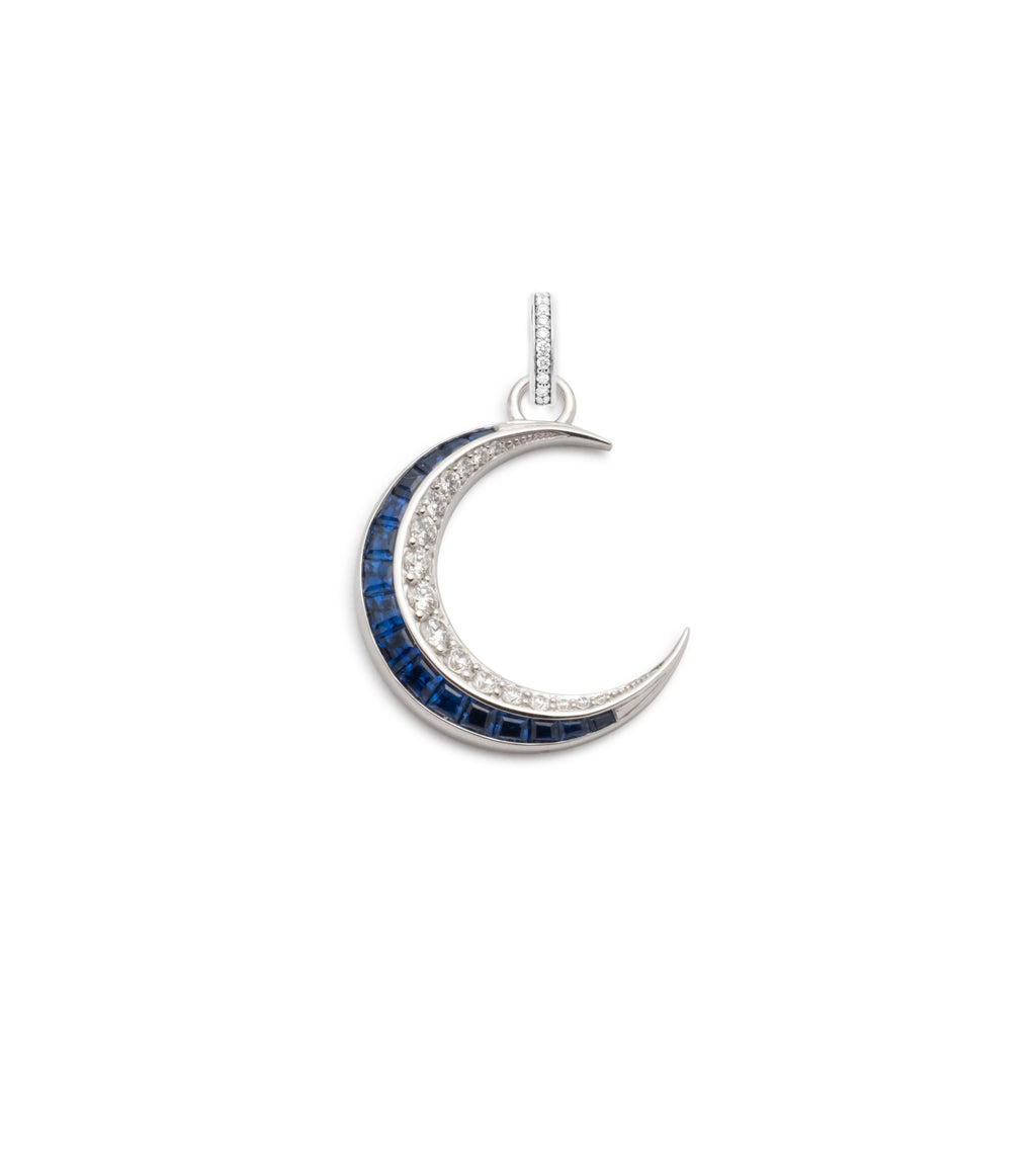 18K White Gold Crescent - Karma : Blue Sapphire & Diamond Gemstone Medallion with Annex Link – FoundRae