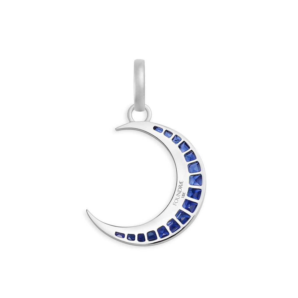 18K White Gold Infinite Gratitude | Gemstone Crescent Pendant | Diamonds, Blue Sapphire, 18K White Gold – FoundRae view 4