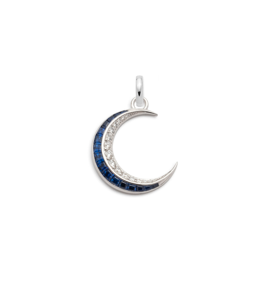 Crescent - Karma : Blue Sapphire & Diamond Gemstone Medallion with Annex Link view 1