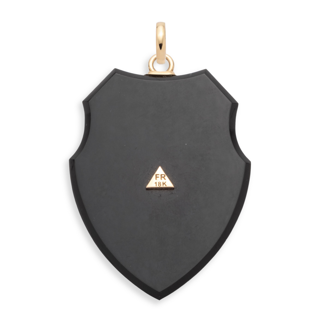 18K Yellow Gold Onyx Stone Engravable Shield Pendant : in Yellow Gold with an Annex Link – FoundRae view 3
