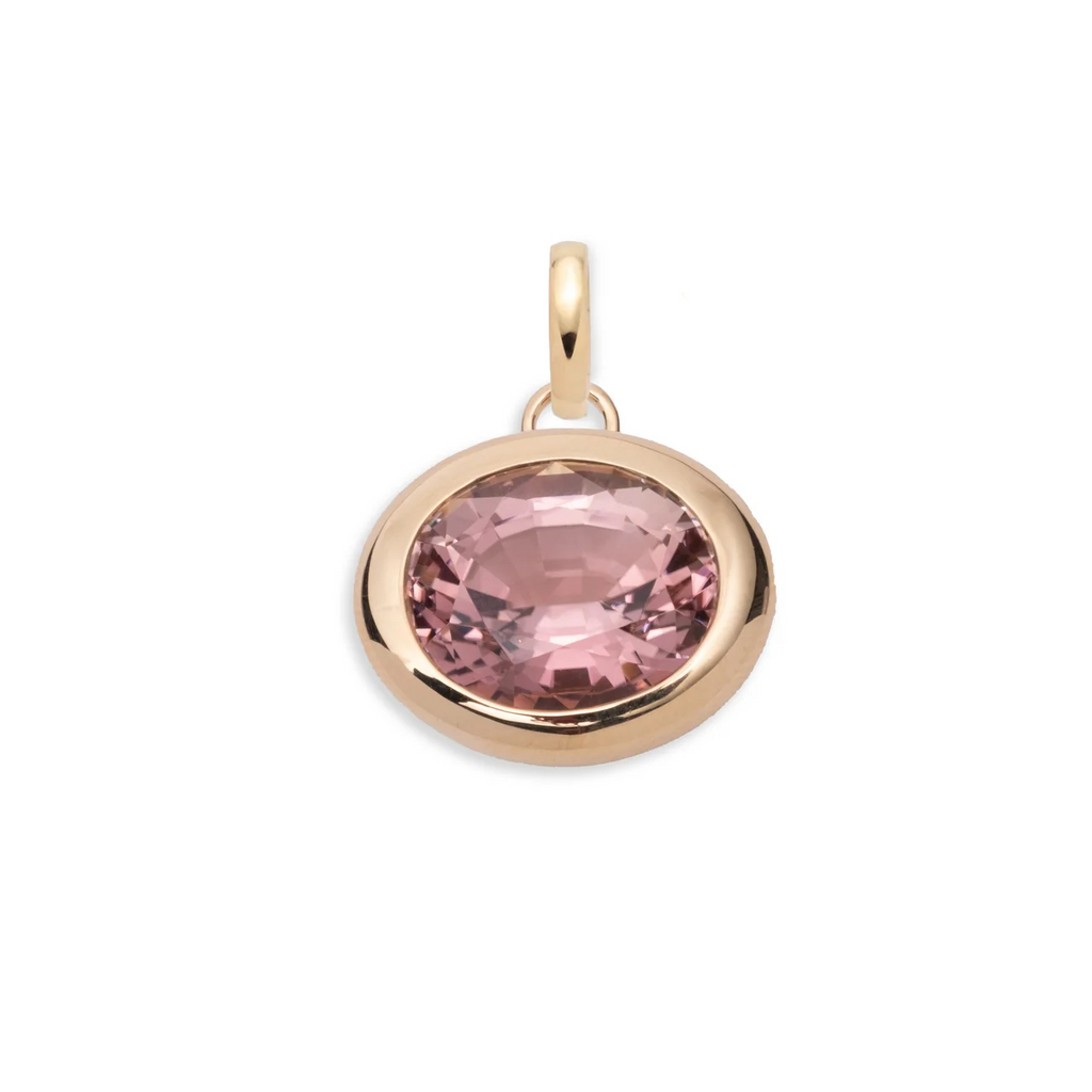 11.23ct Oval Cut One-of-a-Kind Bi-Color Tourmaline Gemstone Cache Link Pendant : in Yellow Gold with an Annex Link view 1