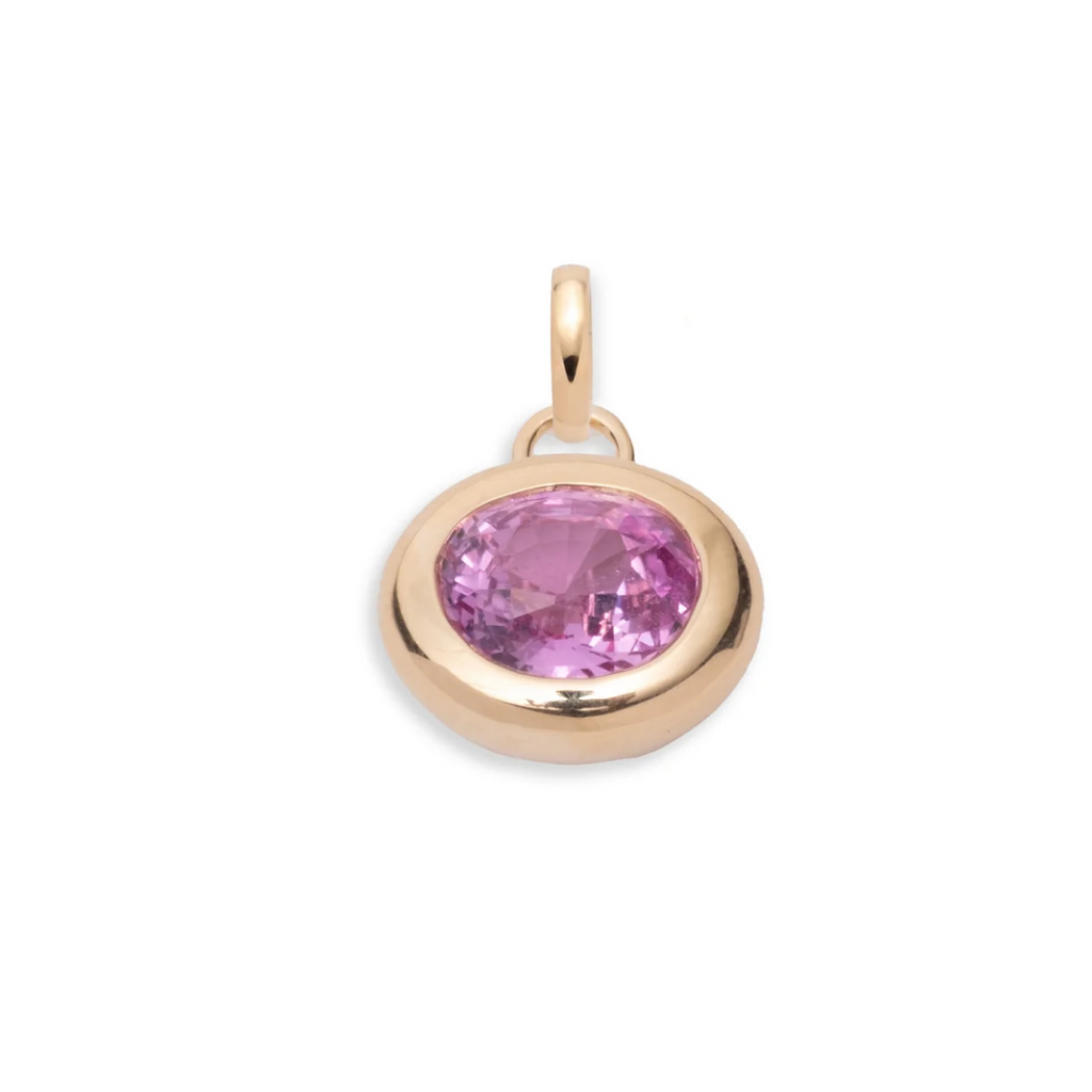 3.04ct Oval Cut One-of-a-Kind Pink Sapphire Gemstone Cache Link Pendant : in Yellow Gold with an Annex Link view 1