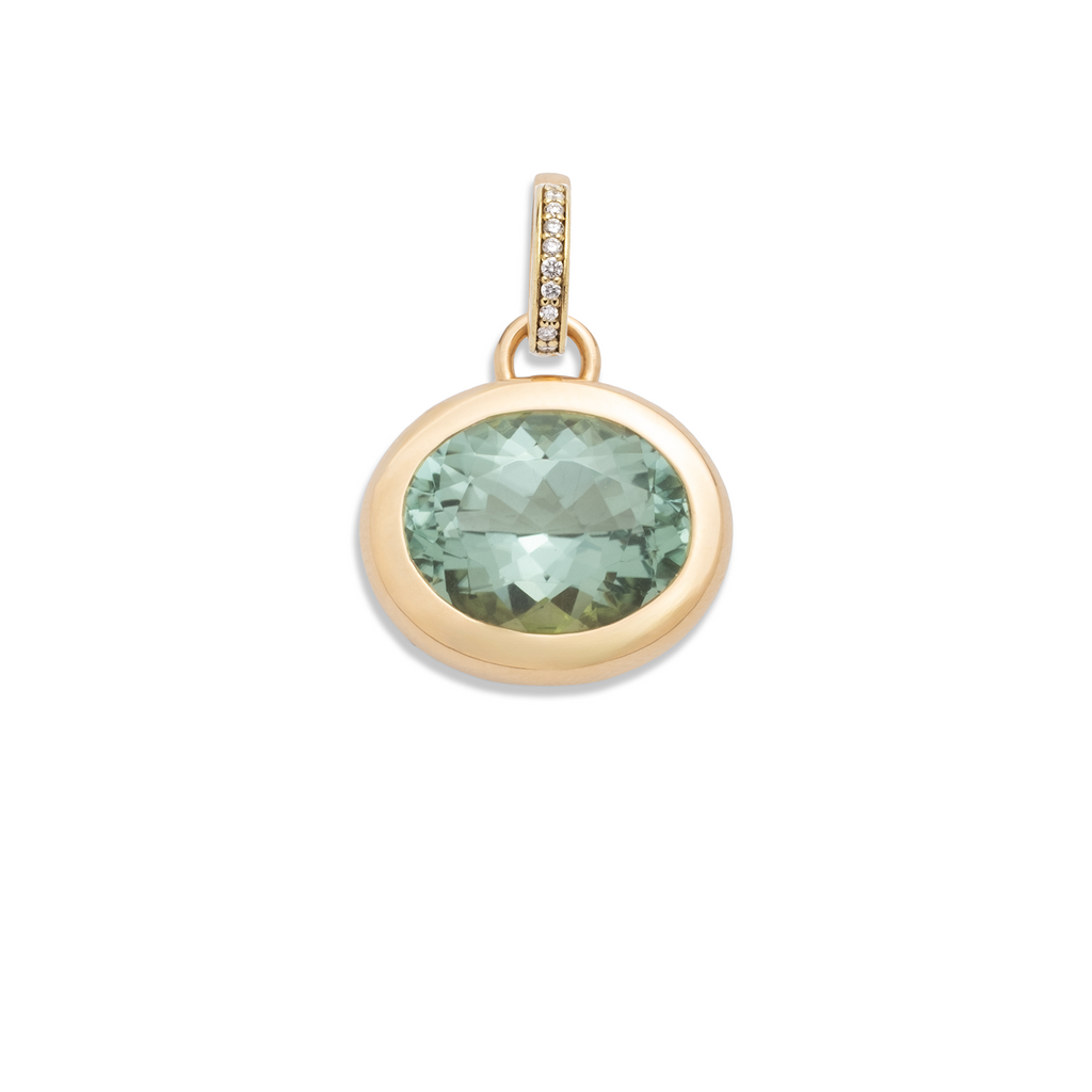18K Yellow Gold 5.95ct Oval Cut One-of-a-Kind Green Tourmaline Gemstone Cache Link Pendant : in Yellow Gold and an Annex Link – FoundRae view 2