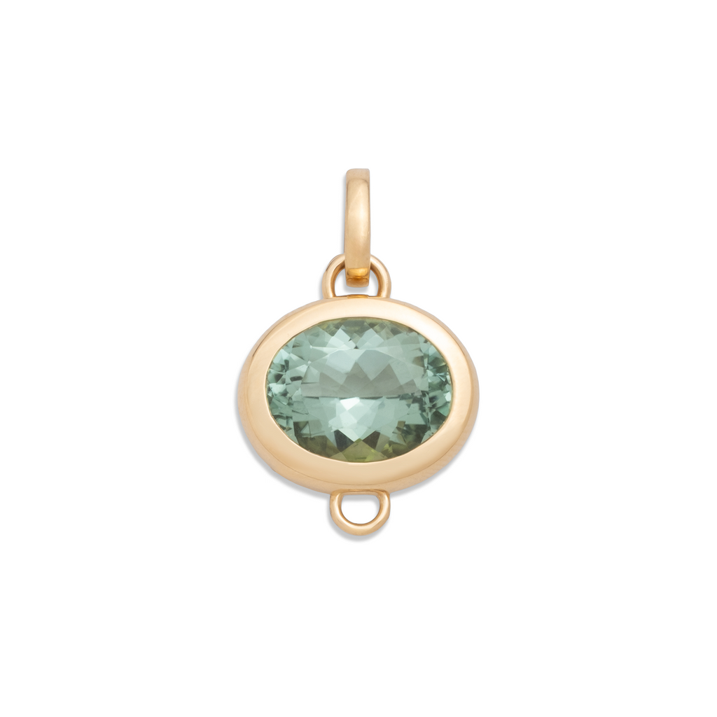 5.95ct Oval Cut One-of-a-Kind Green Tourmaline Gemstone Cache Link Pendant : in Yellow Gold and an Annex Link view 2