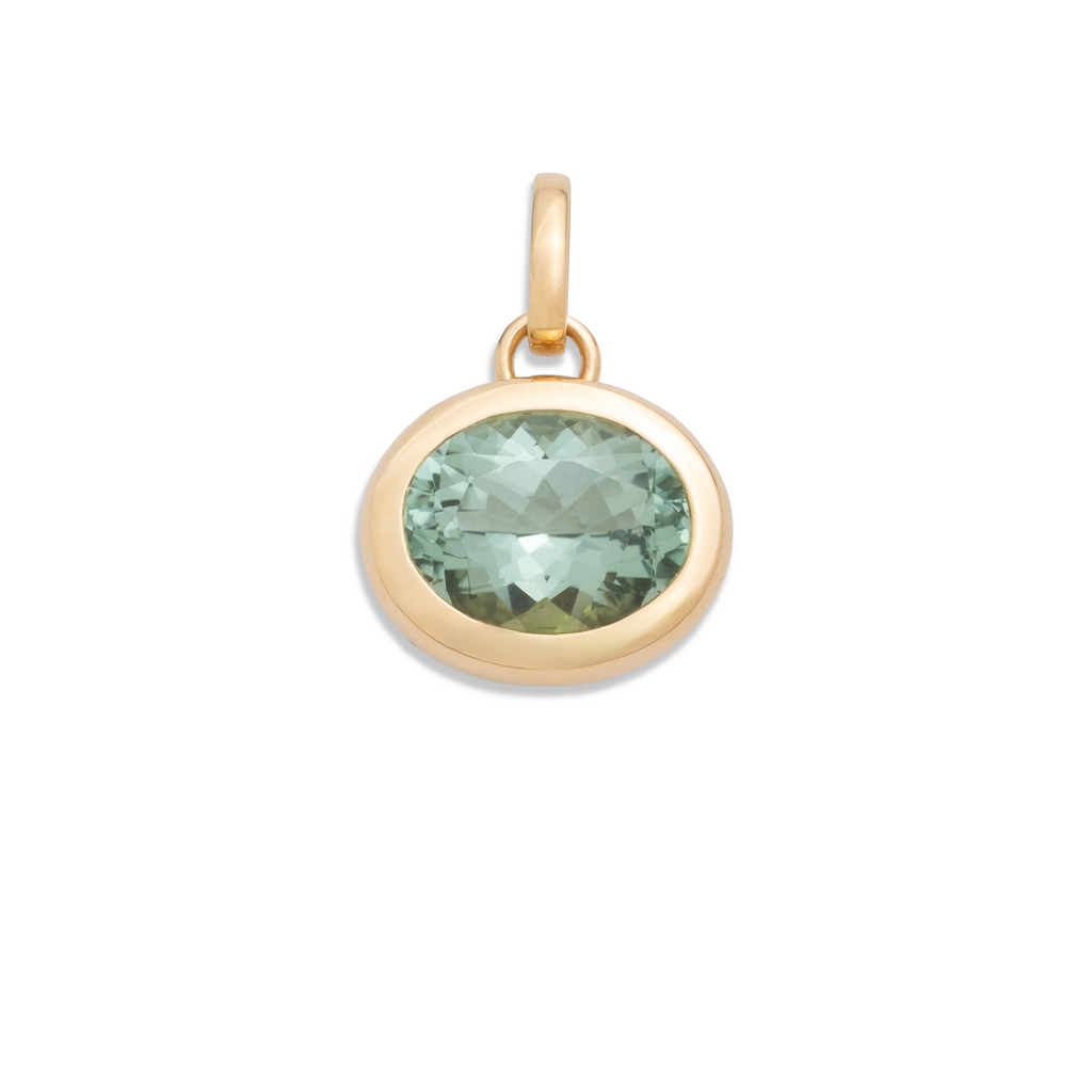 5.95ct Oval Cut One-of-a-Kind Green Tourmaline Gemstone Cache Link Pendant : in Yellow Gold and an Annex Link view 1