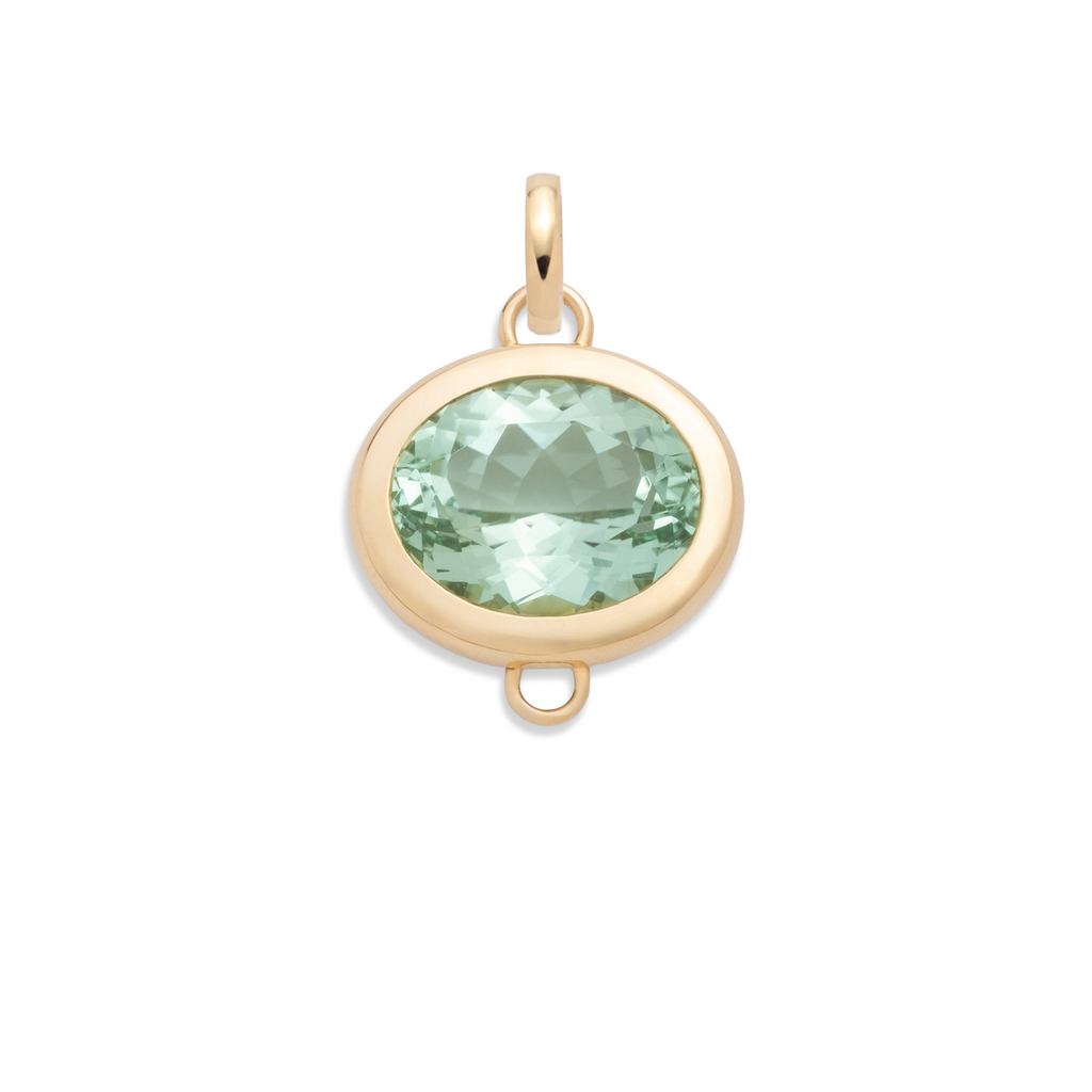 11.18ct Oval Cut One-of-a-Kind Green Tourmaline Gemstone Cache Link Pendant : in Yellow Gold and an Annex Link view 2