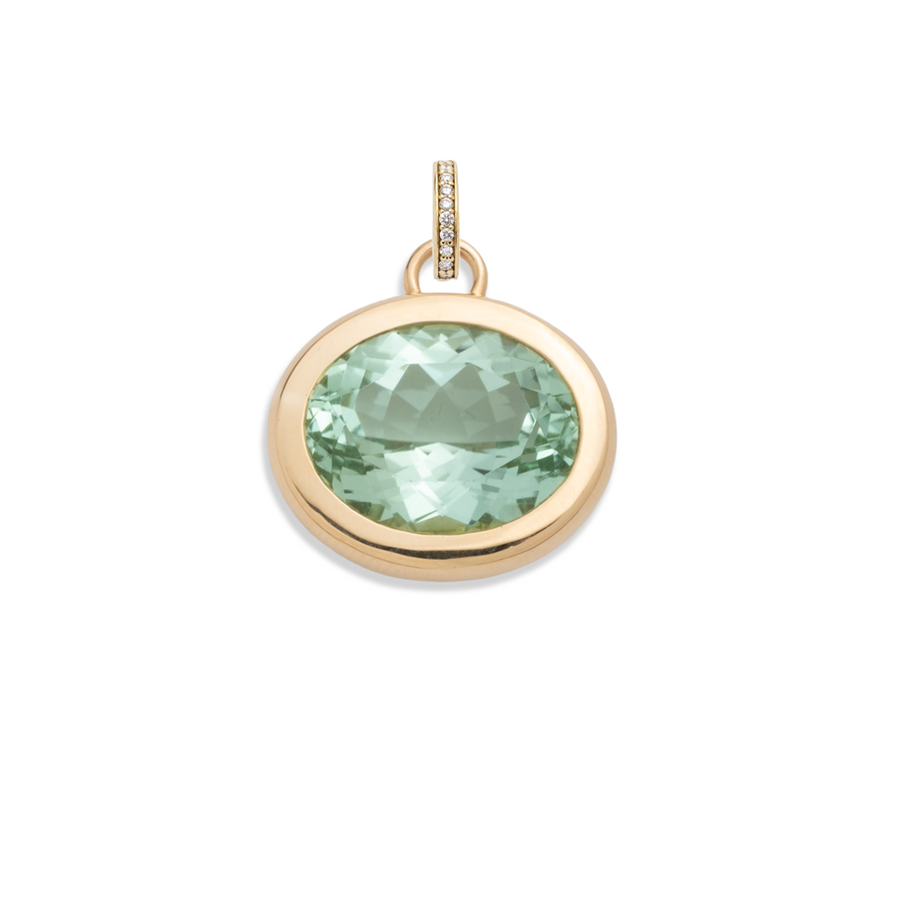 18K Yellow Gold 11.18ct Oval Cut One-of-a-Kind Green Tourmaline Gemstone Cache Link Pendant : in Yellow Gold and an Annex Link – FoundRae view 2