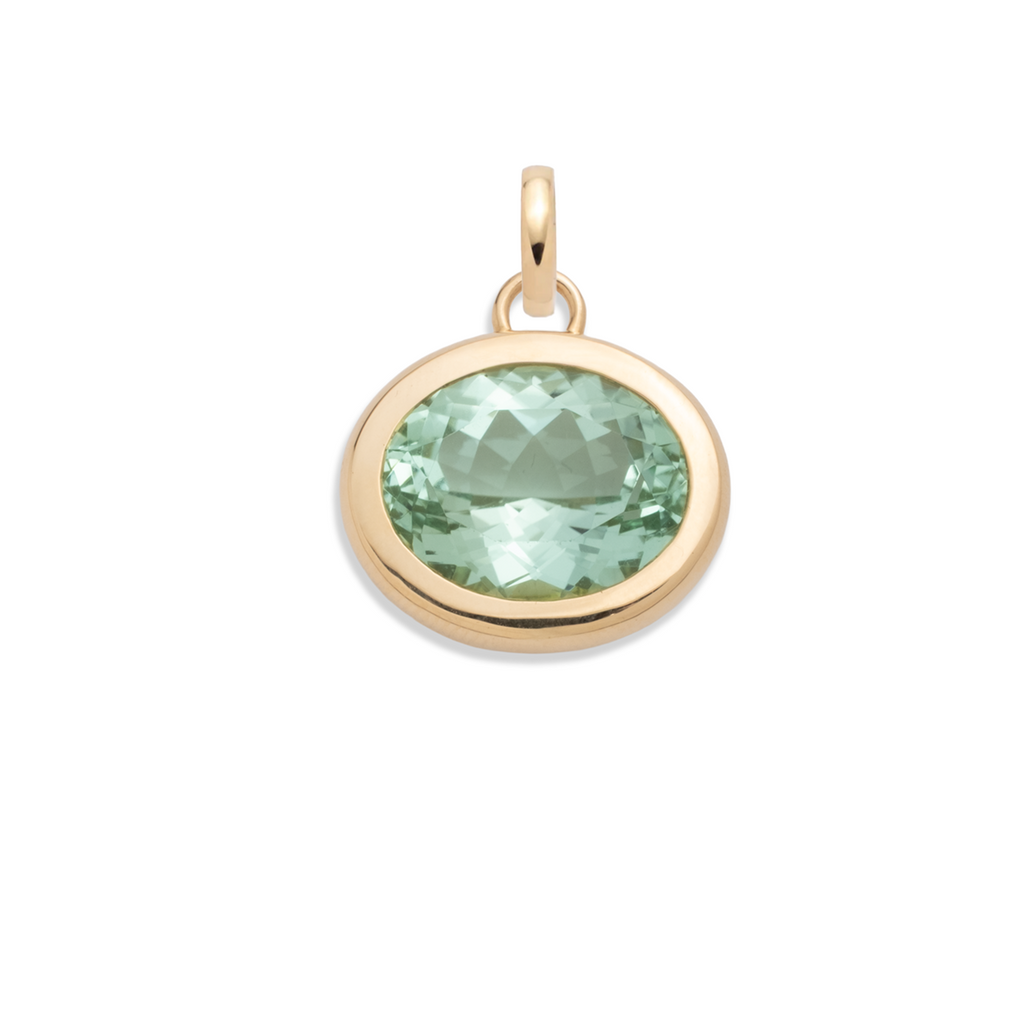 11.18ct Oval Cut One-of-a-Kind Green Tourmaline Gemstone Cache Link Pendant : in Yellow Gold and an Annex Link view 1