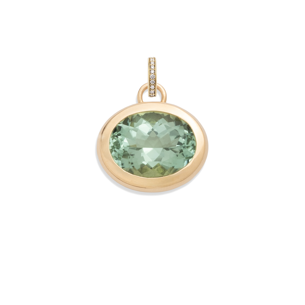 18K Yellow Gold 8.05ct Oval Cut One-of-a-Kind Green Tourmaline Gemstone Cache Link Pendant : in Yellow Gold and an Annex Link – FoundRae view 2