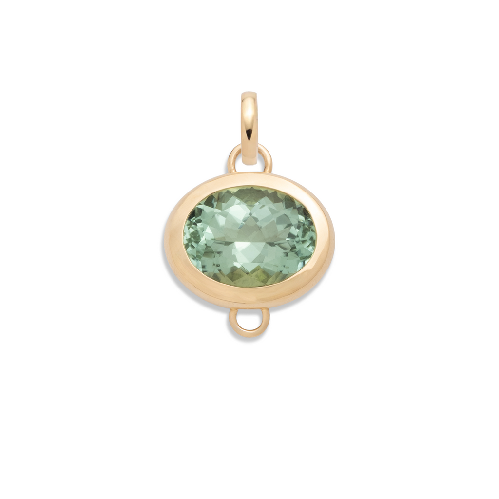 8.05ct Oval Cut One-of-a-Kind Green Tourmaline Gemstone Cache Link Pendant : in Yellow Gold and an Annex Link view 2