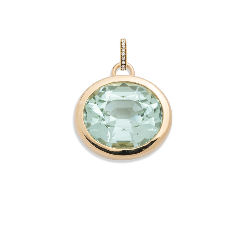 18K Yellow Gold 17.41ct Oval Cut One-of-a-Kind Seafoam Tourmaline Gemstone Cache Link Pendant : in Yellow Gold and an Annex Link – FoundRae view 2