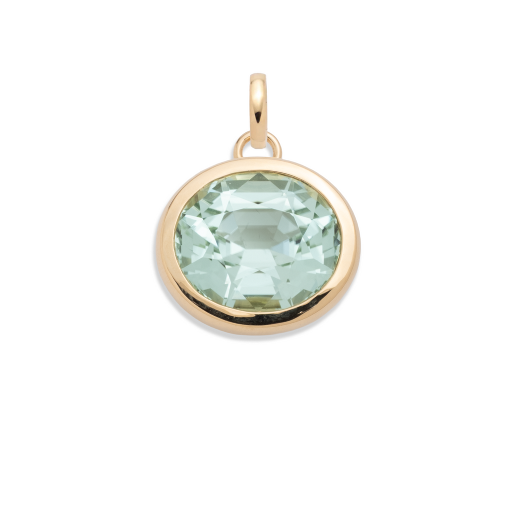 17.41ct Oval Cut One-of-a-Kind Seafoam Tourmaline Gemstone Cache Link Pendant : in Yellow Gold and an Annex Link view 1