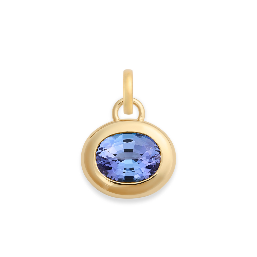 One of a Kind | Oval Cut Tanzanite Gemstone Cache Link Pendant 5.35ct | Tanzanite, Yellow Gold view 1