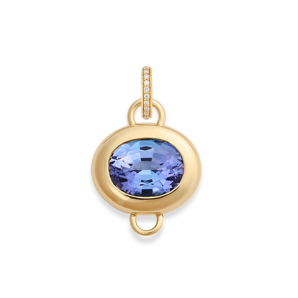 One of a Kind | Oval Cut Tanzanite Gemstone Cache Link Pendant 5.35ct | Tanzanite, Yellow Gold view 2